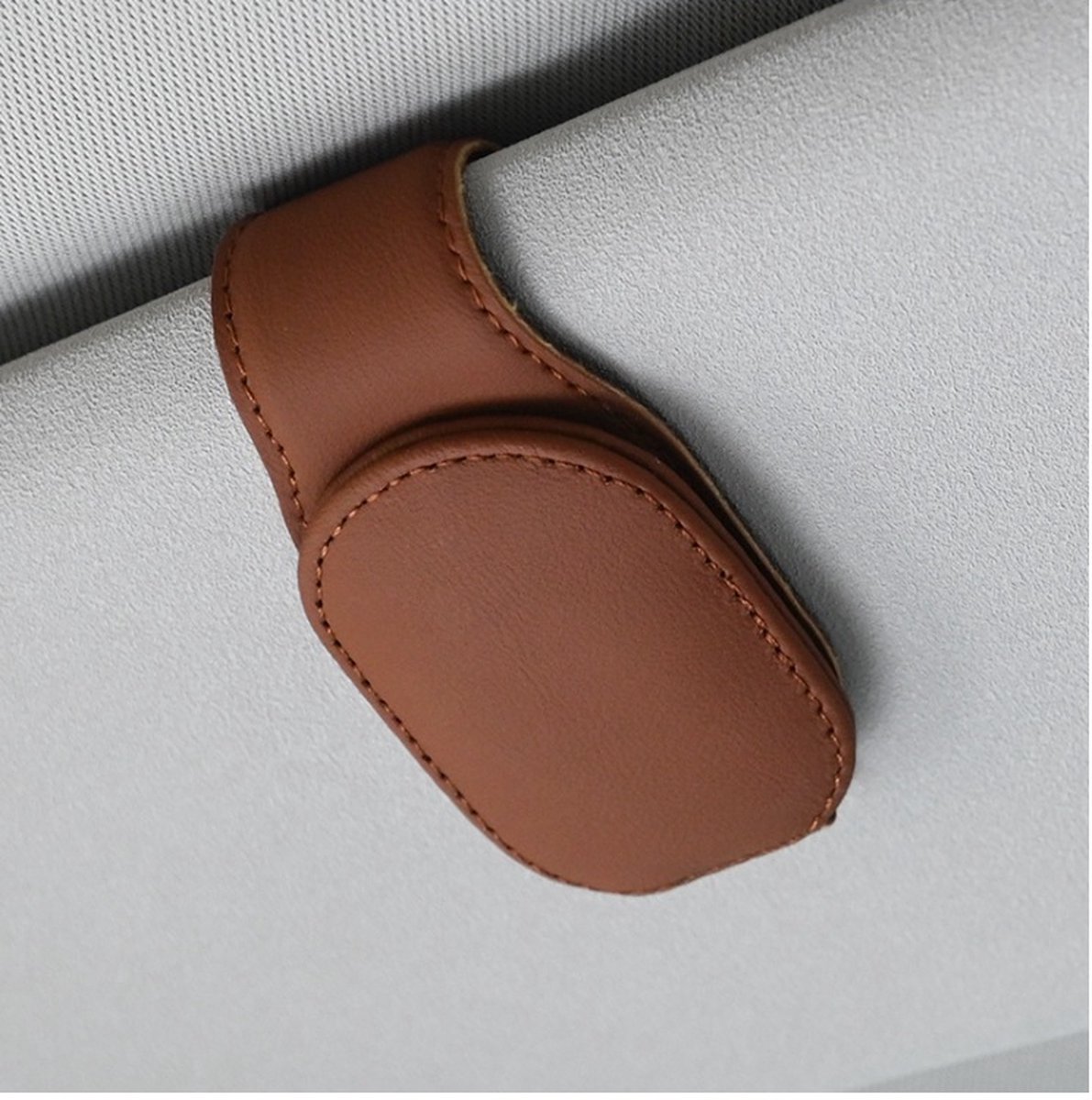 Car Sunglasses Holder PU Leather | Sun Visor Holder | Glasses Holder | Reading Glasses Holder | Storage Clip | Brown - Image 1