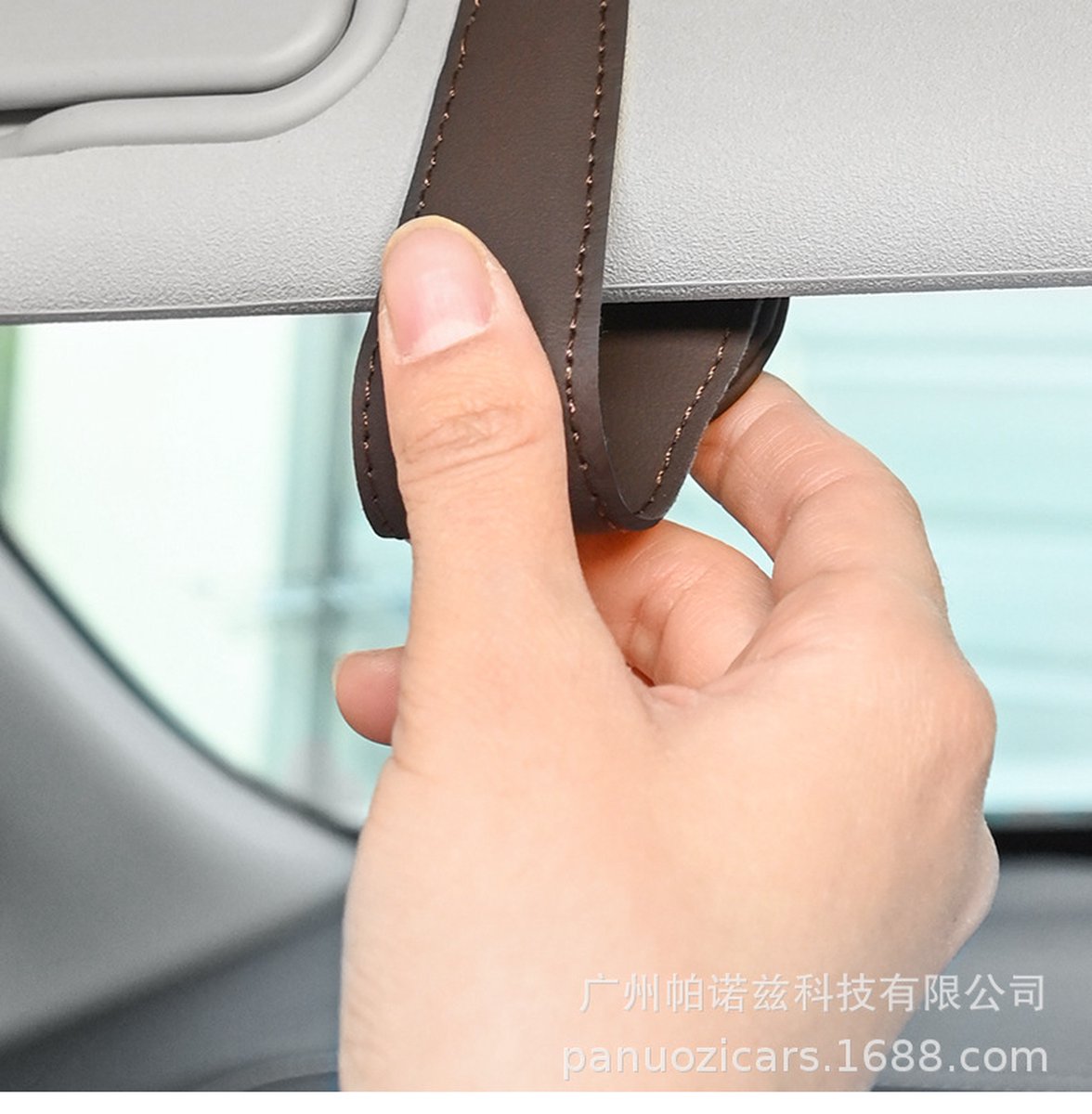 Car Sunglasses Holder PU Leather | Sun Visor Holder | Glasses Holder | Reading Glasses Holder | Storage Clip | Brown - Image 3
