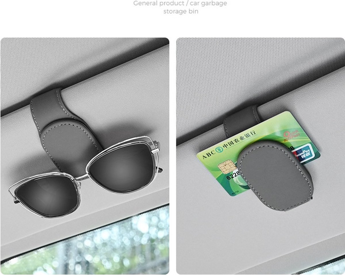 Car Sunglasses Holder PU Leather | Sun Visor Holder | Glasses Holder | Reading Glasses Holder | Storage Clip | Brown - Image 4