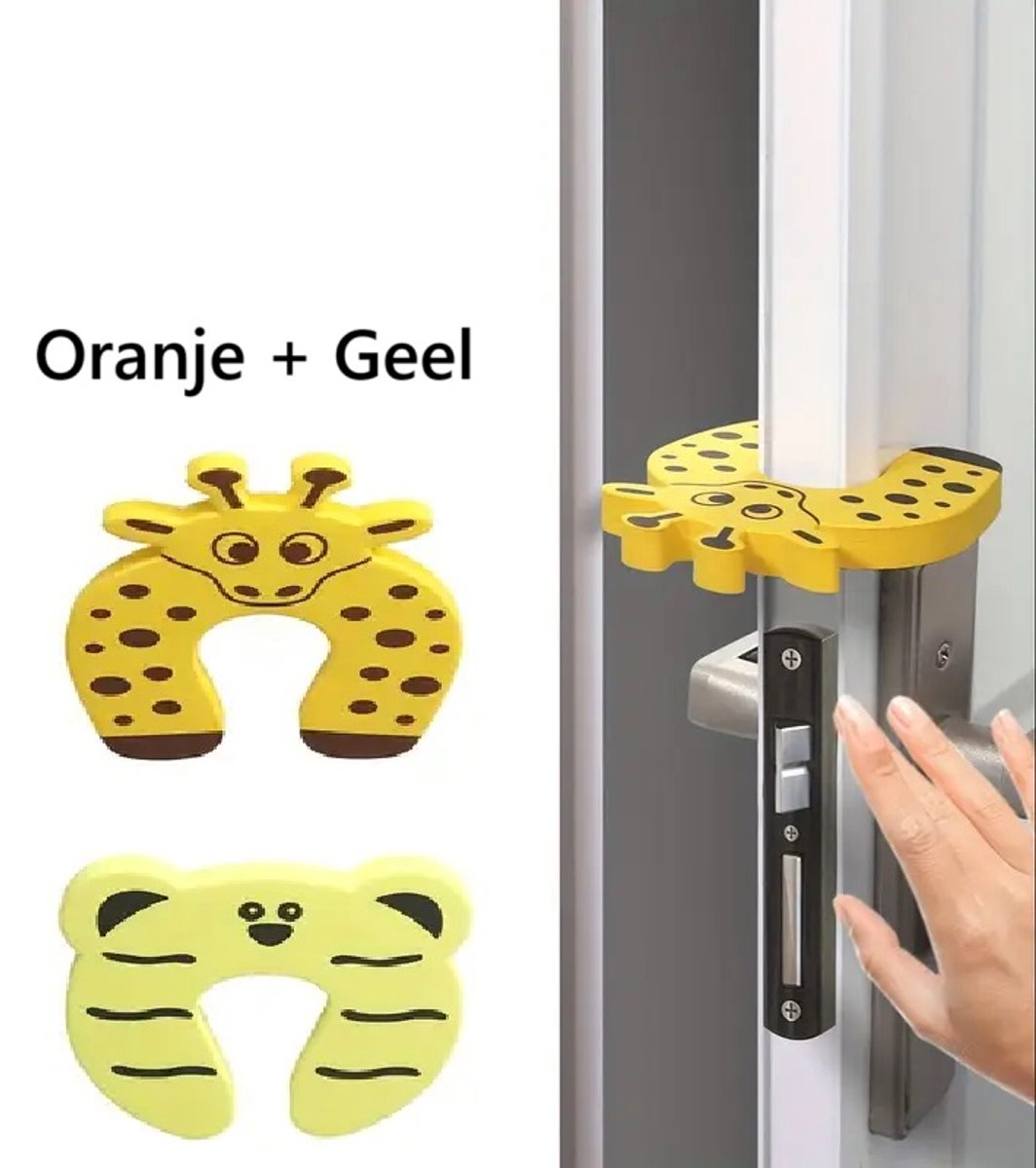 Animal Door Stoppers I Baby and Child Door Protectors I Door Protection I Foam / Foam I Animal Door Stopper I 2 Pieces I Orange + Yellow - Image 1