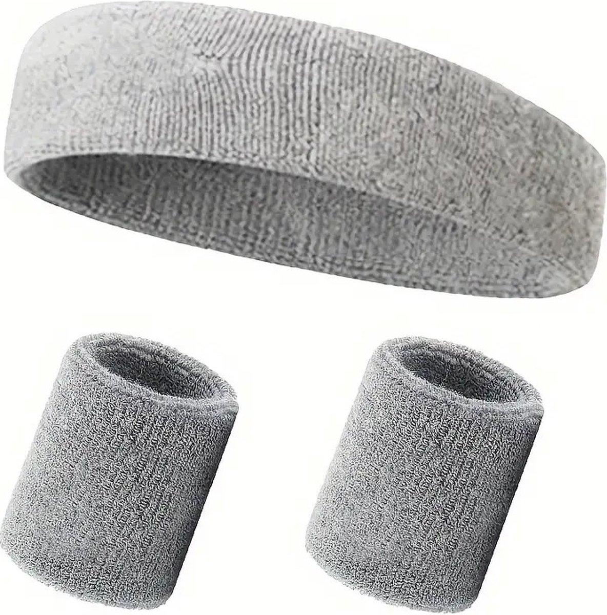 Set of Headband and 2x Wristbands Set | Sweatband | Sweatbands | Head and Wrist | Sports Bands | Grey - Image 1