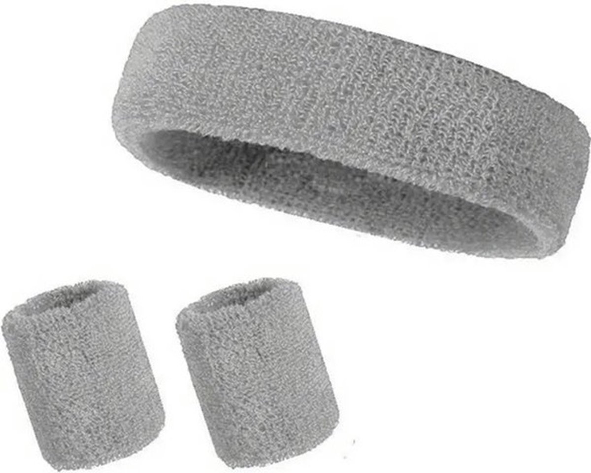 Set of Headband and 2x Wristbands Set | Sweatband | Sweatbands | Head and Wrist | Sports Bands | Grey - Image 3