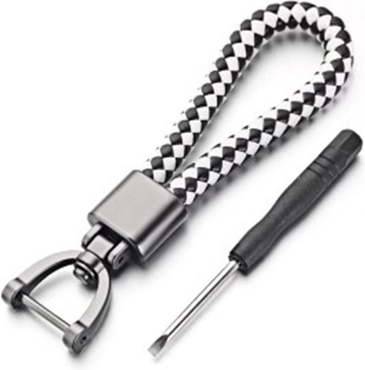 Car Keychain | Key Holder | Leather Keychain | Universal | White / Black - Image 1