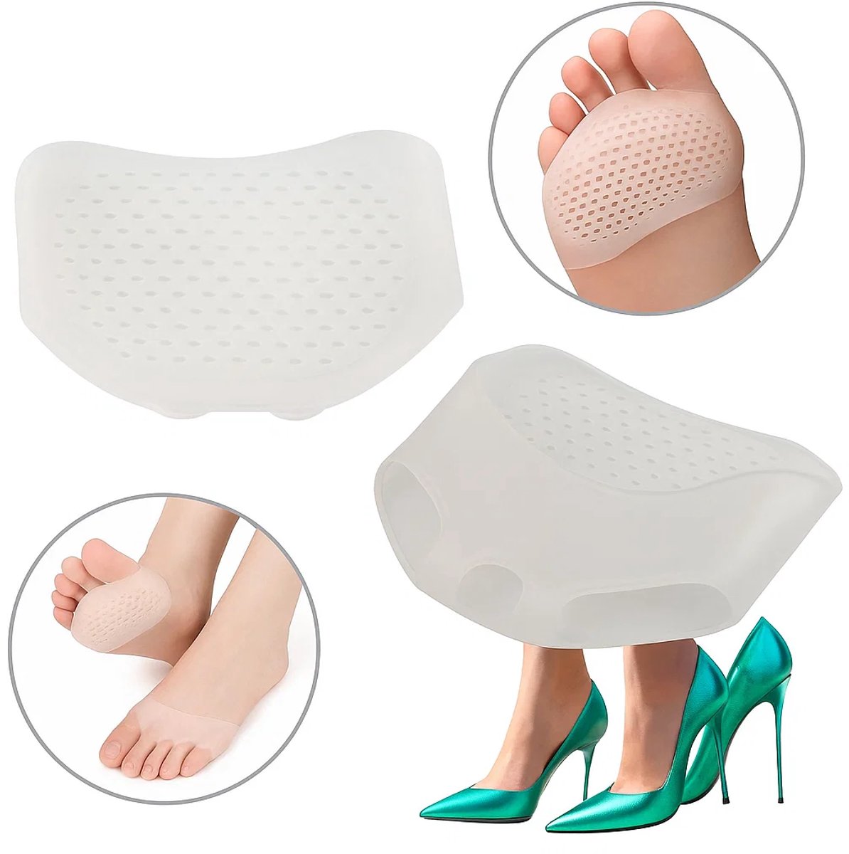 Anti-slip Forefoot Protector | Foot Cushion | Foot Pad | 1 Pair | Silicone | Breathable | Anti-Slip | Ergonomic | Transparent - Image 1