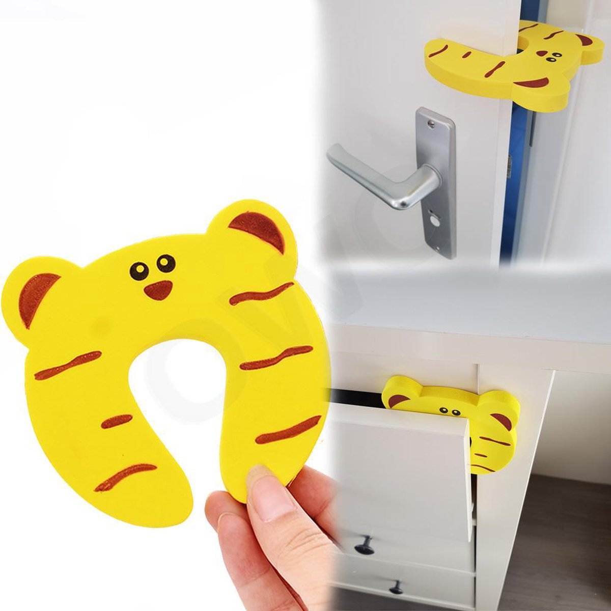 doorstop for cabinet drawers and doors for child safety finger protector - tiger yellow - Image 1