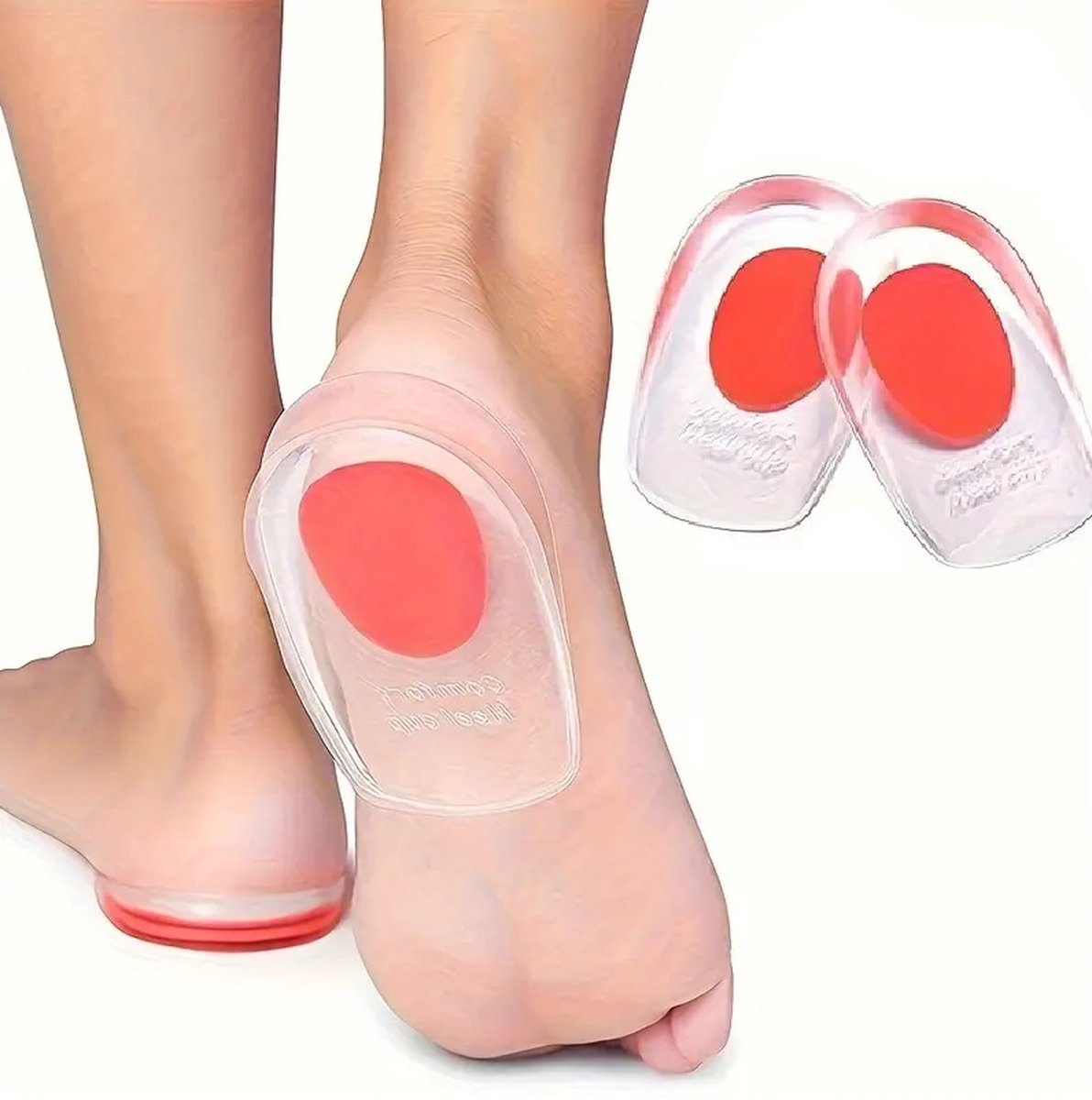 3D Sioftgel Gel Heel Insoles | Insoles | Heel Cups | Heel Spur Insoles | Heel Protectors | Size 35-41 | Red - Image 1