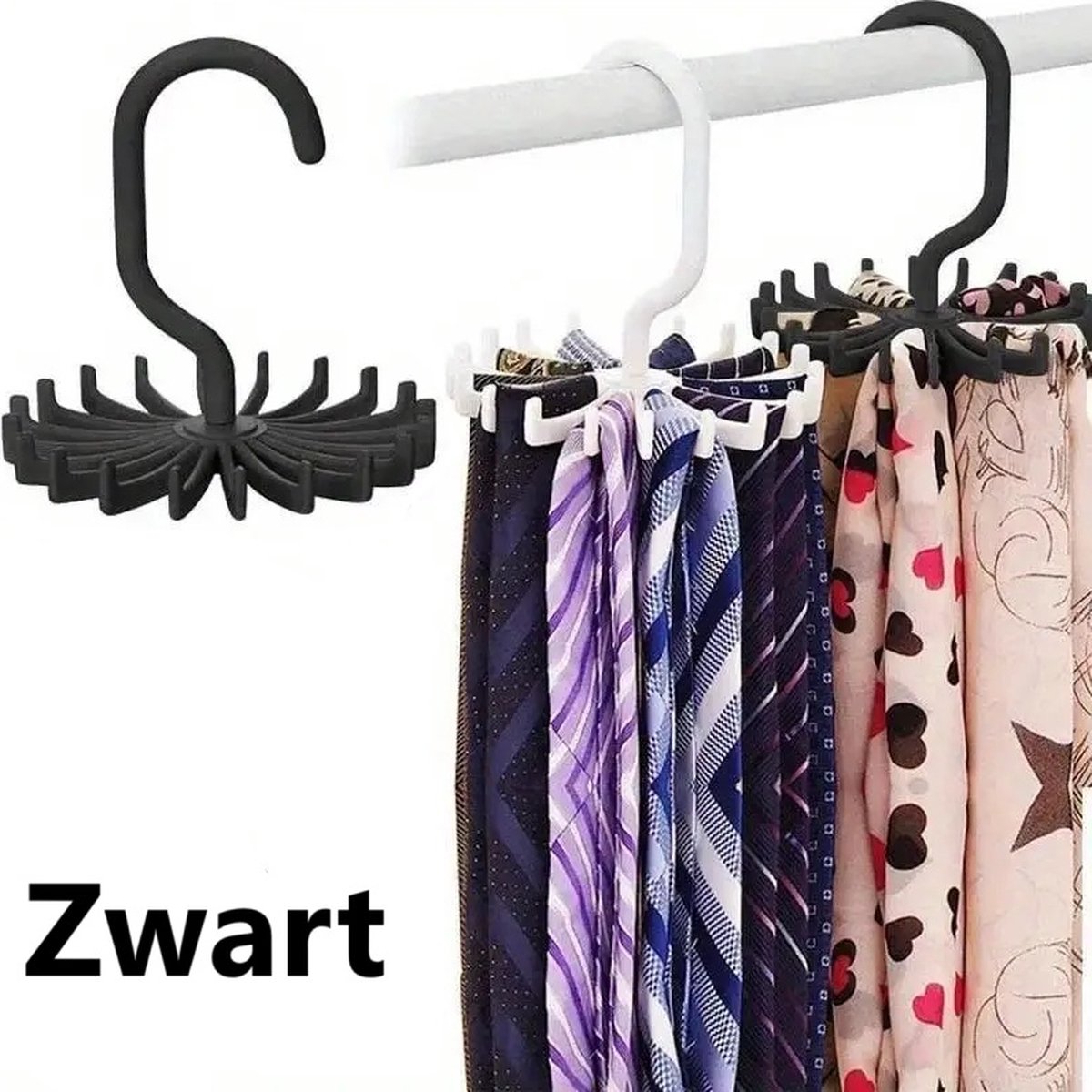 Tie Hanger | Tie Hanger | Tie Organizer | Tie Hook | Hang 20 Ties | Black - Image 1