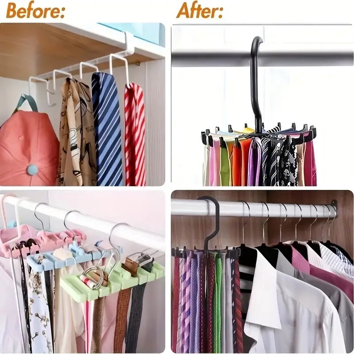 Tie Hanger | Tie Hanger | Tie Organizer | Tie Hook | Hang 20 Ties | Black - Image 2