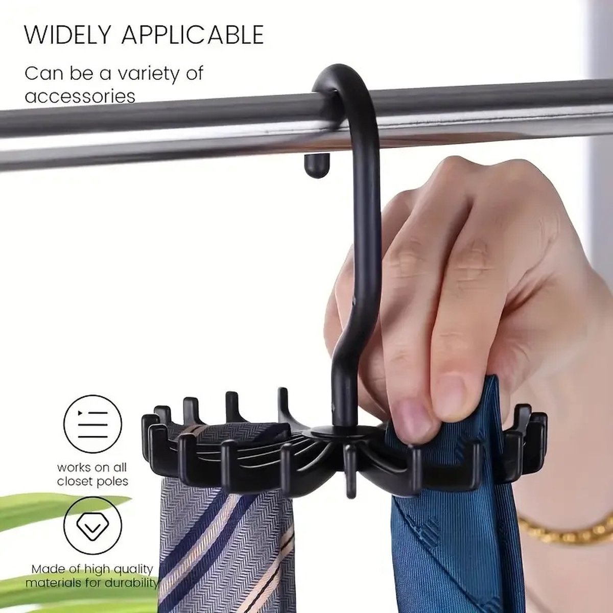 Tie Hanger | Tie Hanger | Tie Organizer | Tie Hook | Hang 20 Ties | Black - Image 3