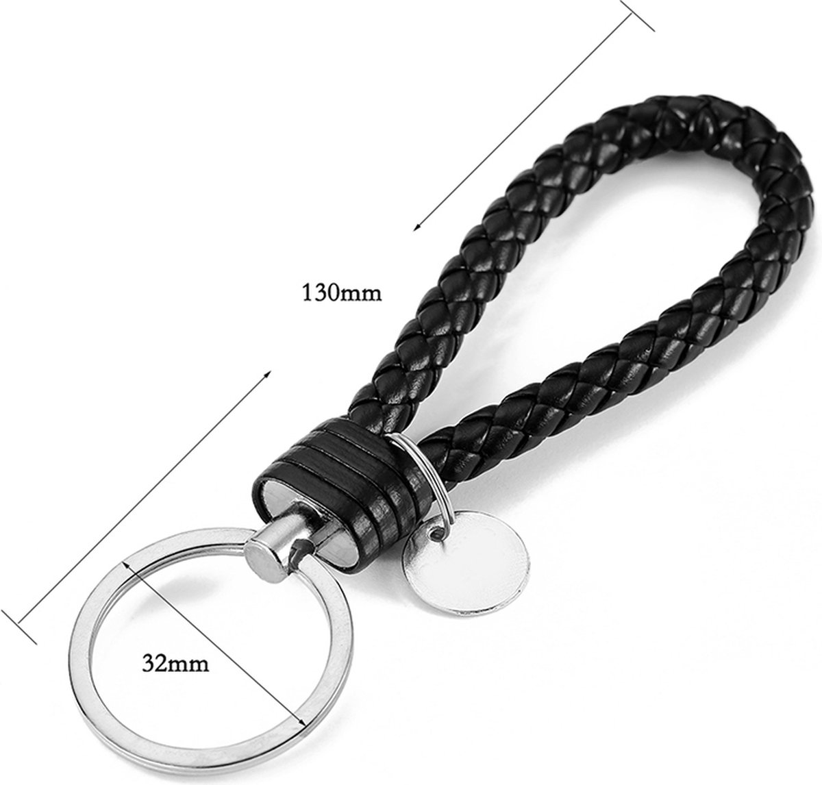 Luxury PU Leather Keychain | Key Holder | Woven Keychain | Universal | Silver - Image 3