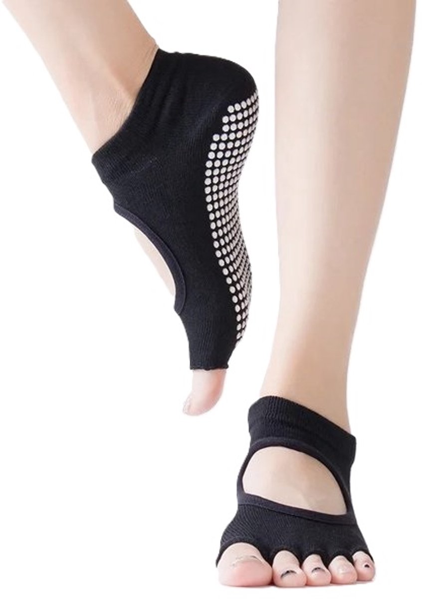 Yoga Socks Full Open Toe | Full Toe Yoga Sock | With Anti-Slip Bottom | Anti-Slip Socks | Pilates Socks | Size 36-40 | Black - Image 1