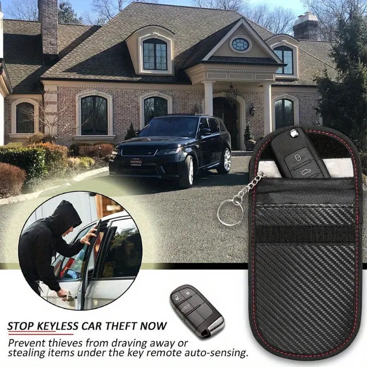 2x RFID Anti-theft Protective Case for Car Key | Carbon Keyless Entry Protective Case | With Hook - Image 2