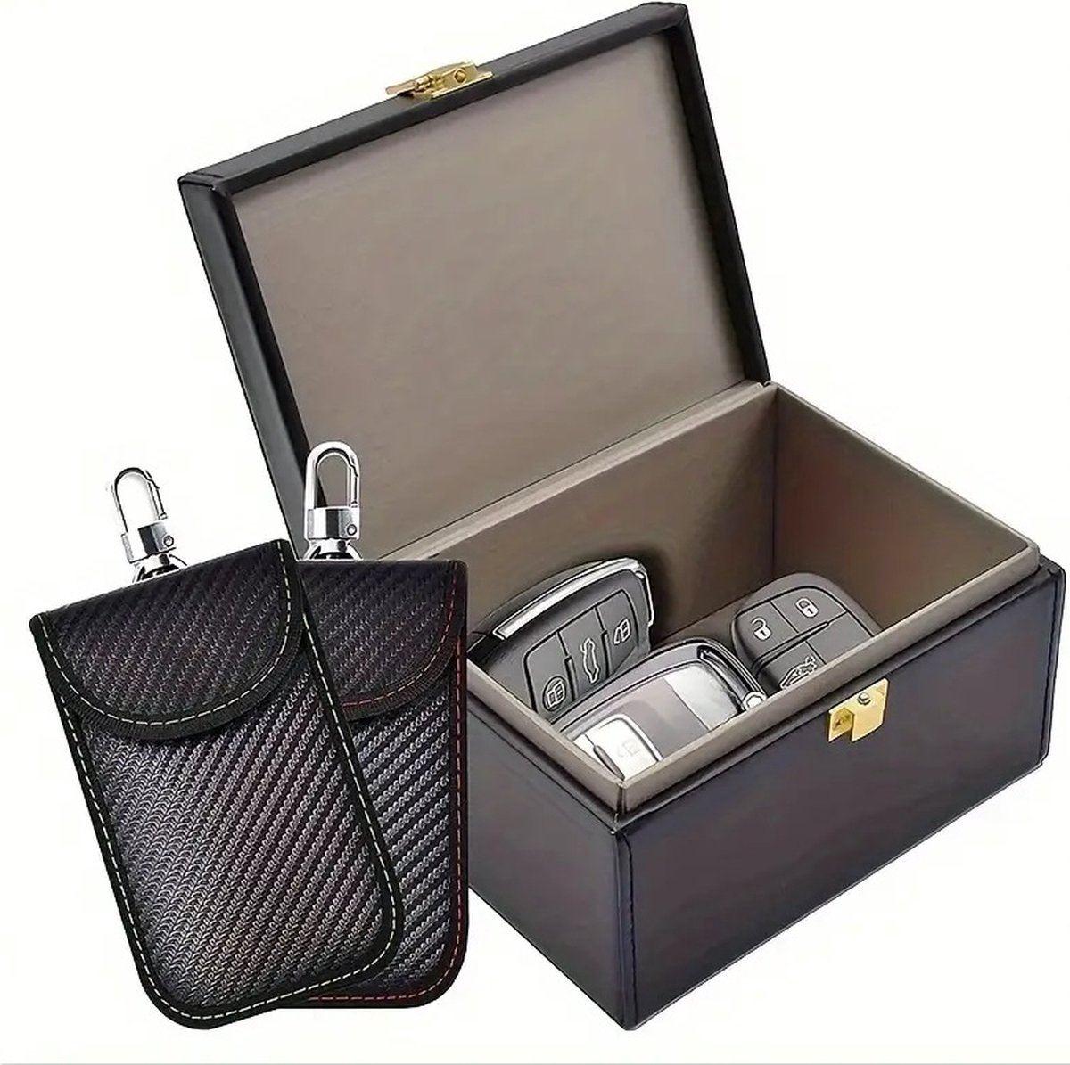 2x RFID Anti-theft Protective Case for Car Key | Carbon Keyless Entry Protective Case | With Hook - Image 3