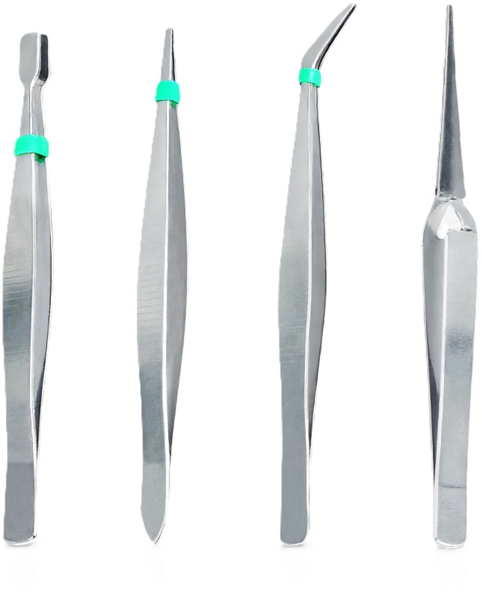 Set of 4 Tweezers | Precision Tweezers | Tweezer Set | Multiuse Tweezers | For Beauty, Nail Art, etc. | Stainless Steel - Image 3