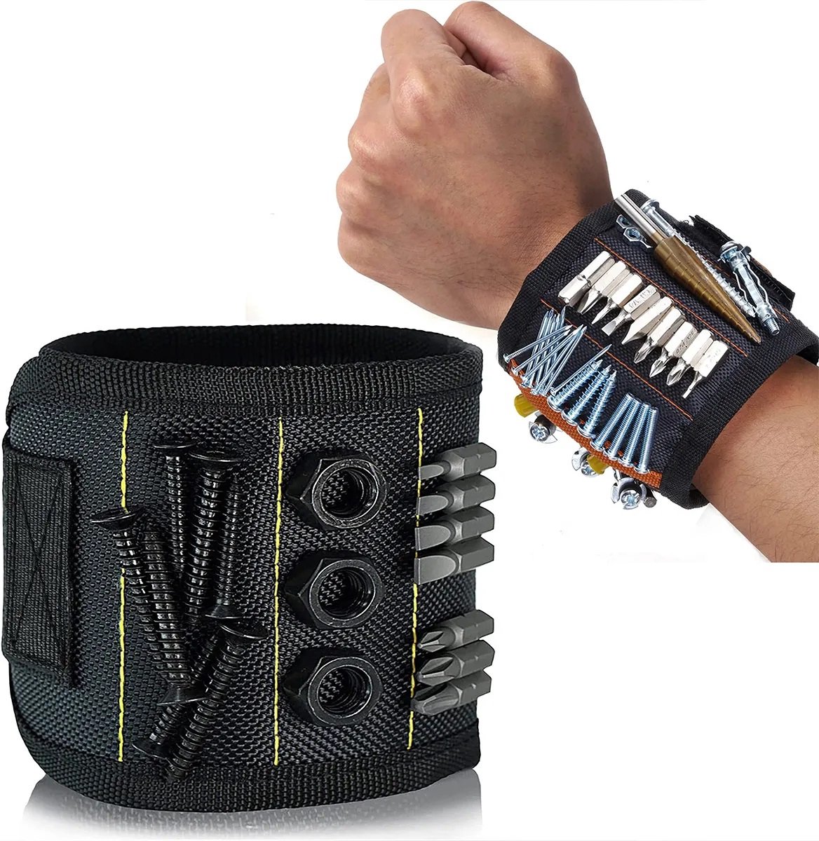 Magnetic Bracelet With 3 Magnetic Pockets | Wrist Tool Belt | Screw Wristband | DIY Bracelet | One Size | Black - Image 1
