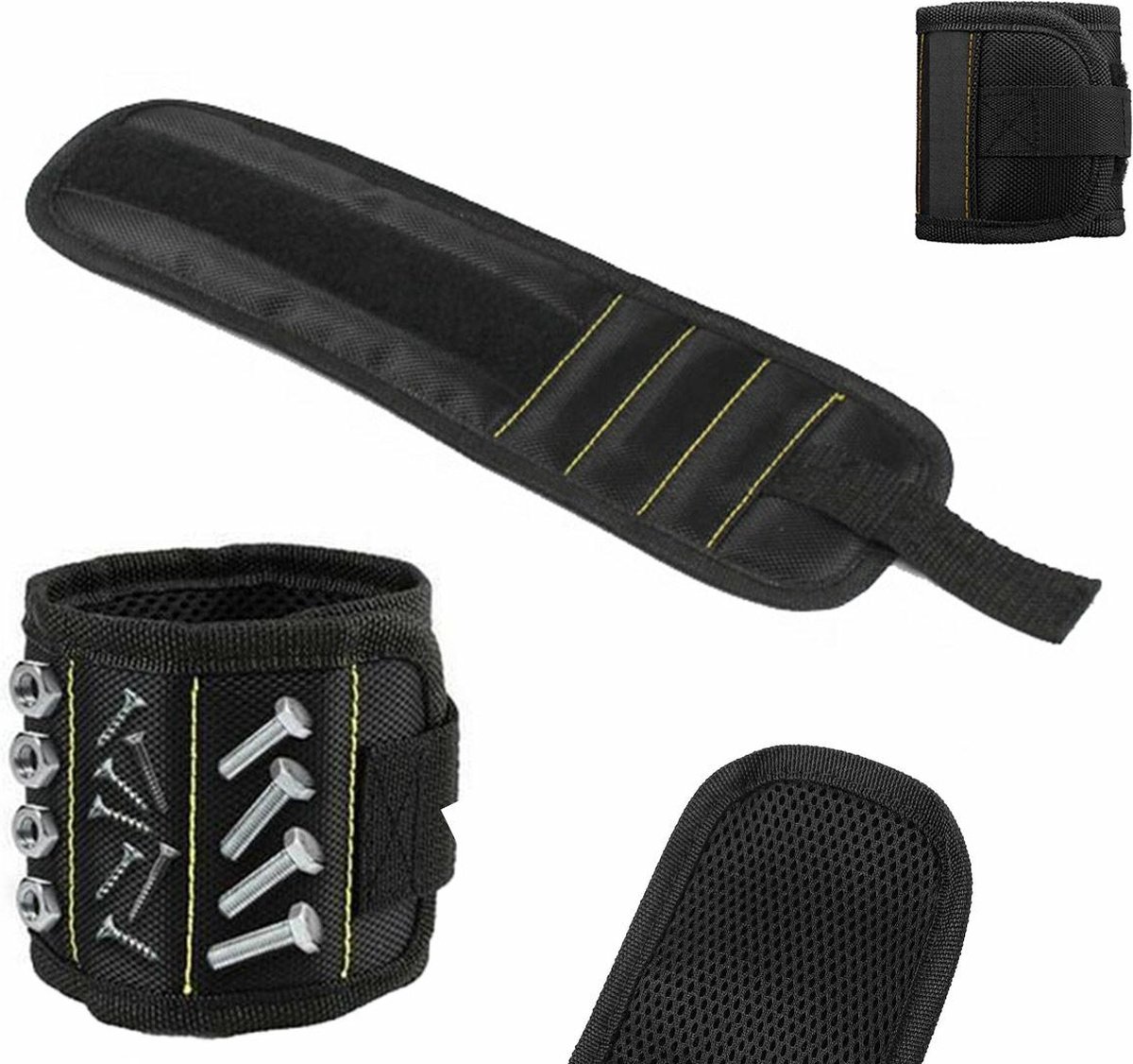 Magnetic Bracelet With 3 Magnetic Pockets | Wrist Tool Belt | Screw Wristband | DIY Bracelet | One Size | Black - Image 2