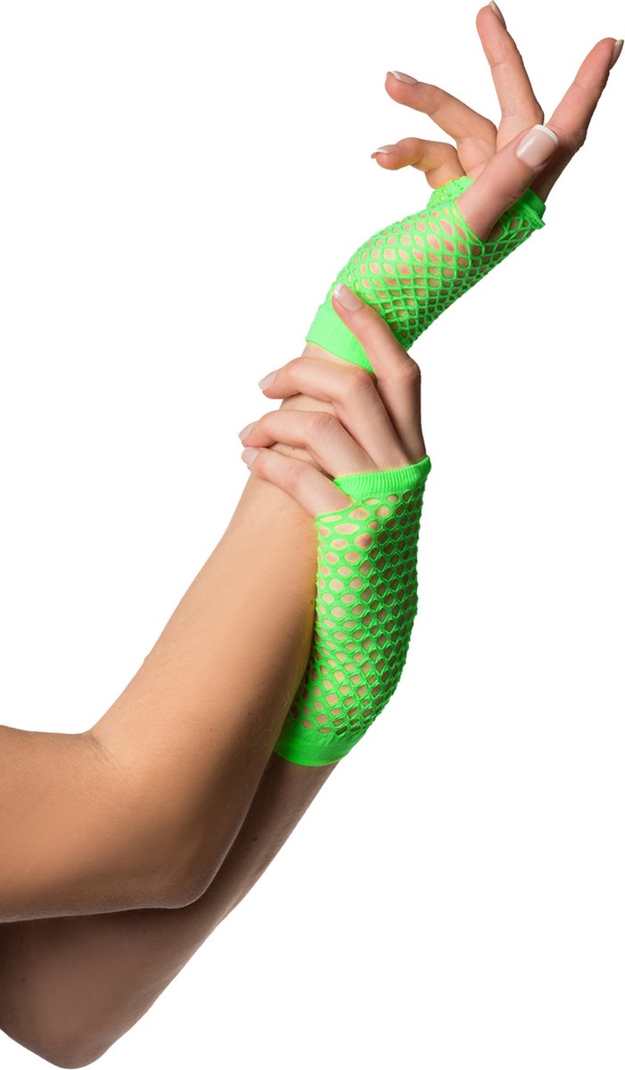 Partychimp Fingerless Fishnet Gloves Women's Elastane Green - Image 1