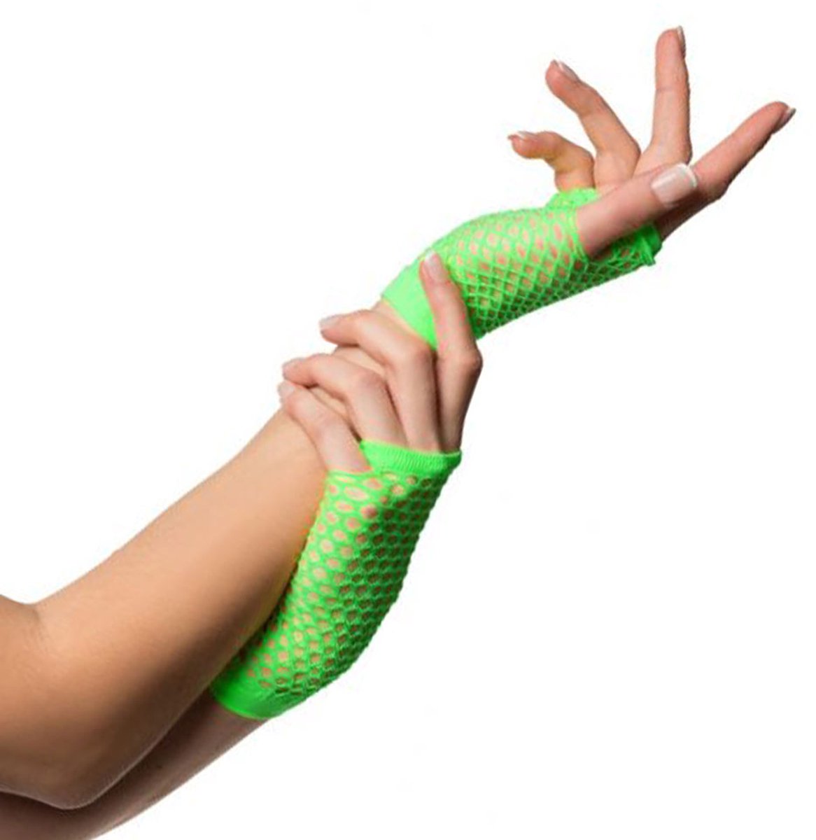 Partychimp Fingerless Fishnet Gloves Women's Elastane Green - Image 2