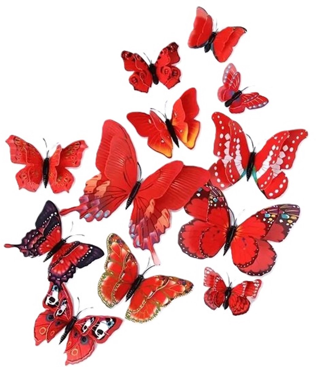 3D Wall Decoration Butterflies 12 Pieces | Wall Butterflies | Butterfly Wall Stickers | Red - Image 1