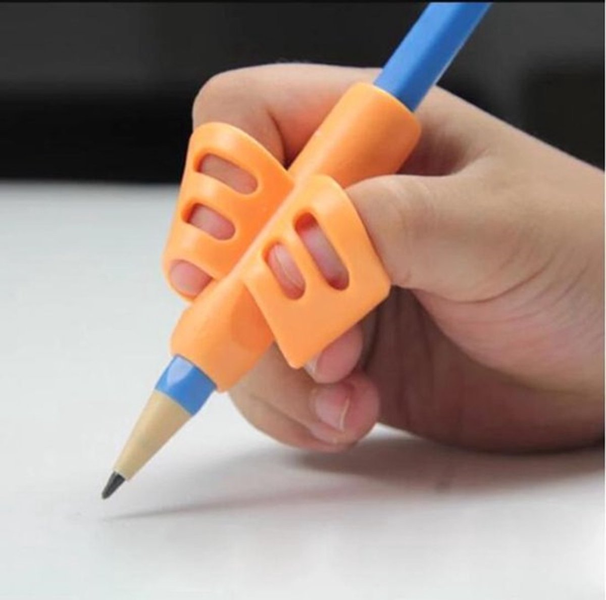 Pencil Grips | Finger Grip Writing Aids for Children & the Elderly | Pencil Holder | Pen Holder | Writing Aids | 1 Piece | Orange - Image 1