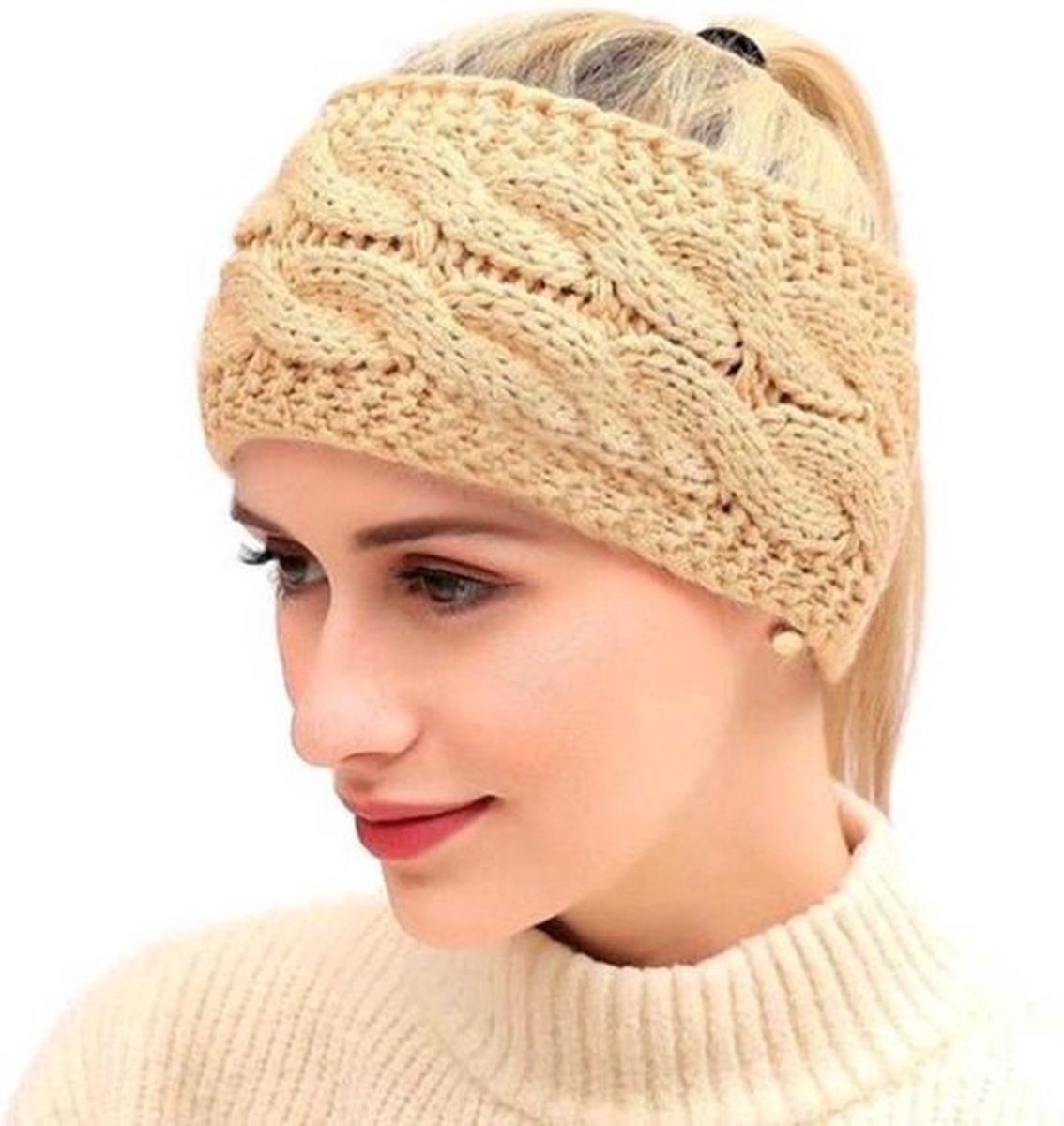 Warm Headband | Winter Headband | Women's Headband | Knitted Headband | Ear Warmer | Headband Ear Warmers | Beige - Image 1