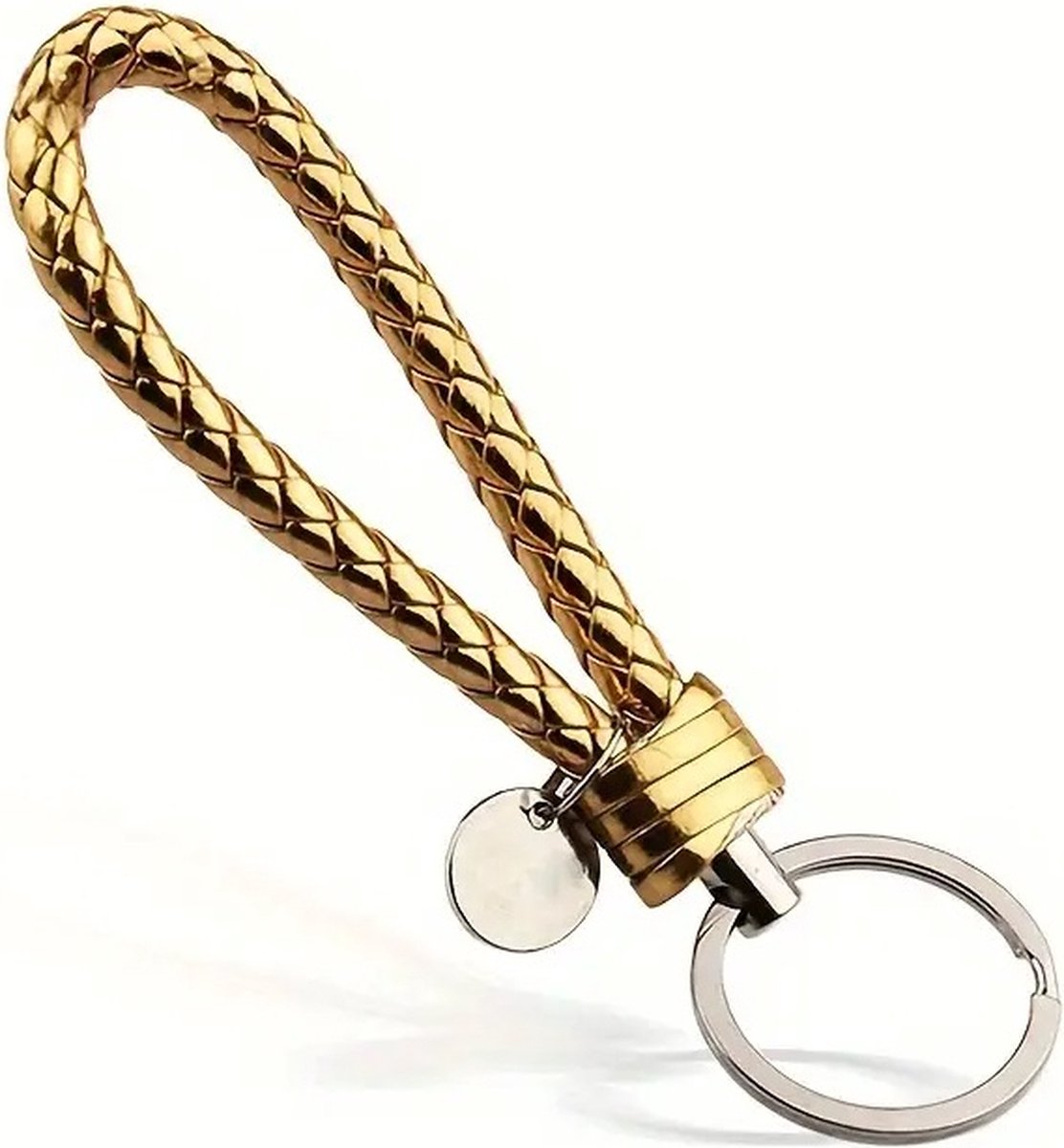 Luxury PU Leather Keychain | Key Holder | Woven Keychain | Universal | Gold - Image 1