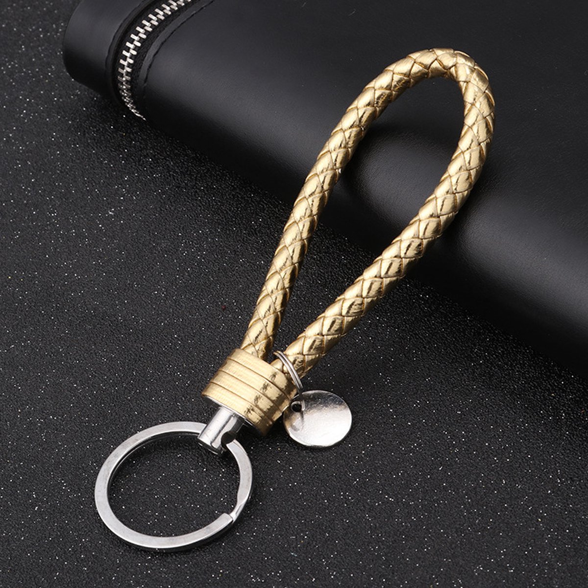 Luxury PU Leather Keychain | Key Holder | Woven Keychain | Universal | Gold - Image 4