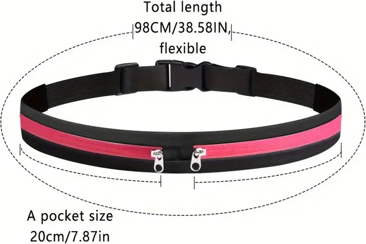 Women's Running Belt | Waist Bag | Elastic Waist Bag | Sports Bag | Running Bag | Fanny Pack | Zip Pouch | Black/Neon Green - Image 3