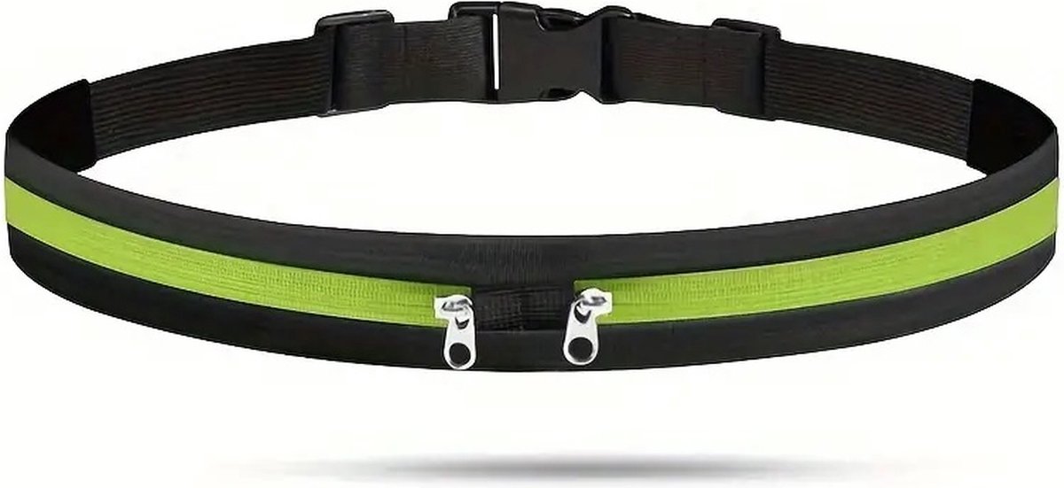 Women's Running Belt | Waist Bag | Elastic Waist Bag | Sports Bag | Running Bag | Fanny Pack | Zip Pouch | Black/Neon Green - Image 5