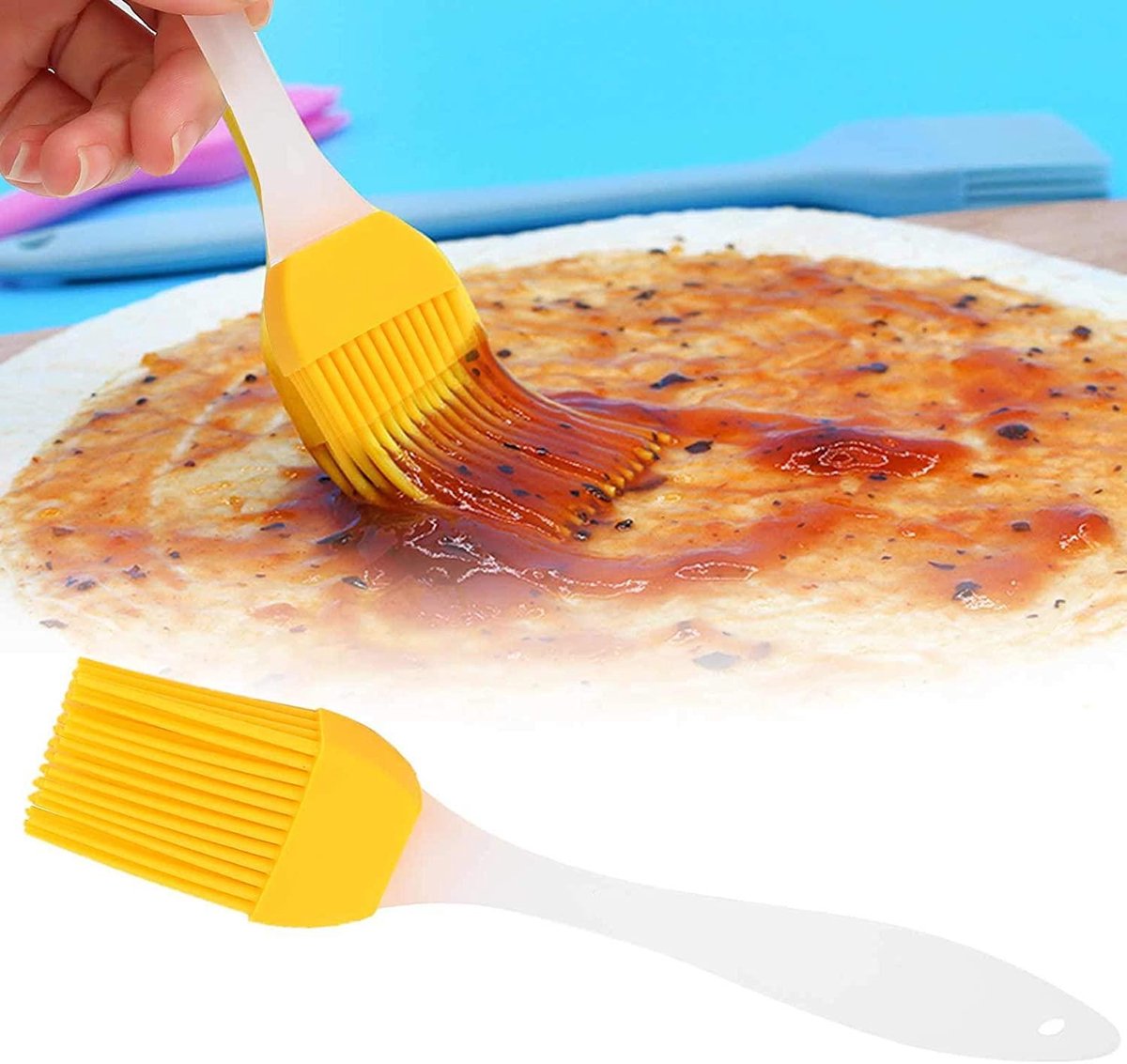 Silicone Baking Brush - Grease Brush - Baking Brush - Marinade - BBQ - Yellow / White - Image 3