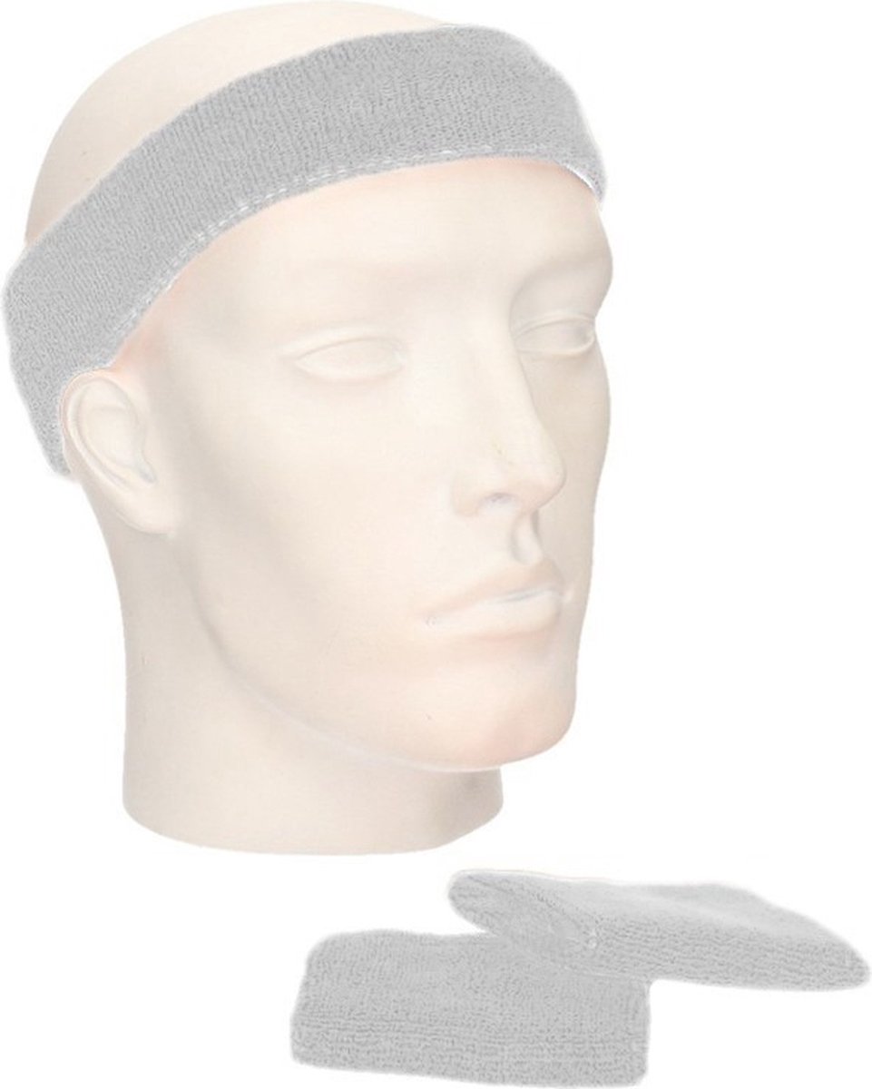 Set of light grey sweatbands - Light grey sports day set of wrist and head sweatbands - Image 1