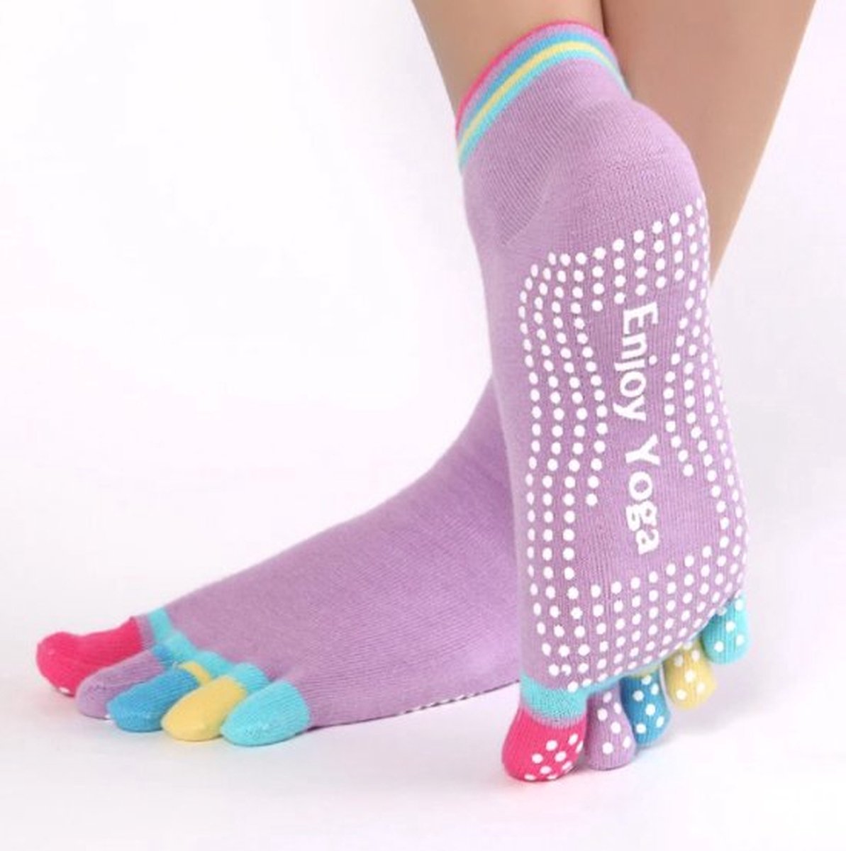 Full Toe Yoga Socks | Full Toe Yoga Sock | With Anti-Slip Bottom | Anti-Slip Socks | Pilates Socks | Size 36-40 | Purple With Colorful Toes - Image 1