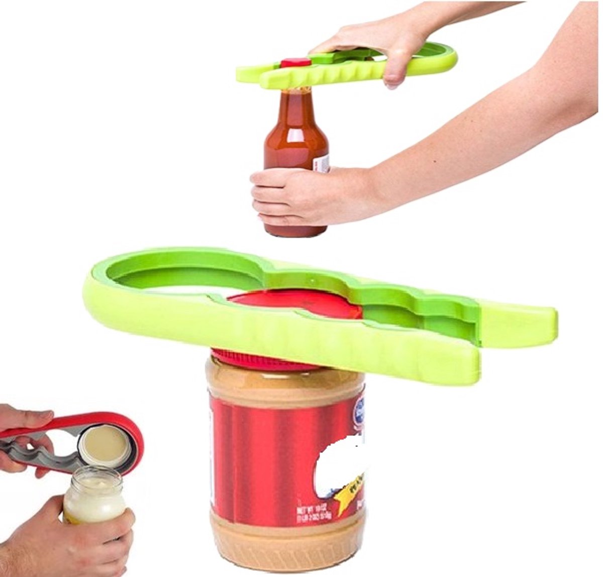 6-in-1 Opener | Multifunctional Opener | Kitchen Helper Opener | Jar | Bottle | Beer | Bag | Caps | Green - Image 1