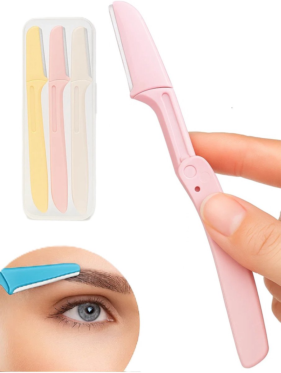 Foldable Eyebrow Scissors | Eyebrow Razor | Facial Blade | Upper Lip Hair Removal | Hair Removal Blade | Incl. Storage Box | 3 Pieces - Image 1