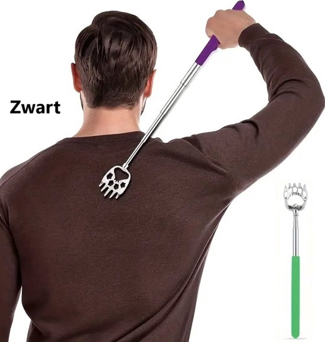 Extendable Back Scratcher Bear Claw | Adjustable Back Scratcher | Massage Scratcher | Telescopic Back Scratcher | Anti-Itch | Up to 53 CM | Stainless Steel | Black - Image 1