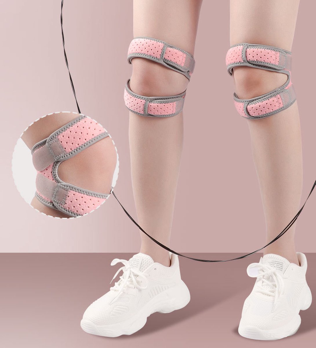 Double Patella Knee Brace | Patella Strap | Knee Support | Knee Protector | Knee Tendon Strap | Knee Bandage | Elastic Bandage | Adjustable | Pink/Gray - Image 5