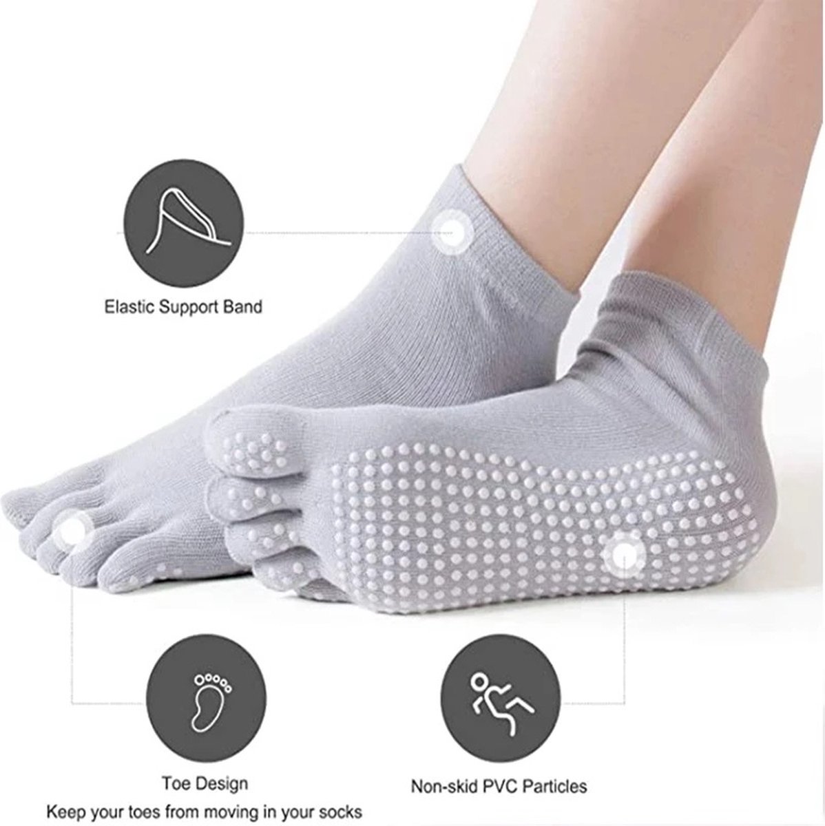 Full Toe Yoga Socks | Full Toe Yoga Sock | With Anti-Slip Bottom | Anti-Slip Socks | Pilates Socks | Size 36-40 | Purple - Image 4