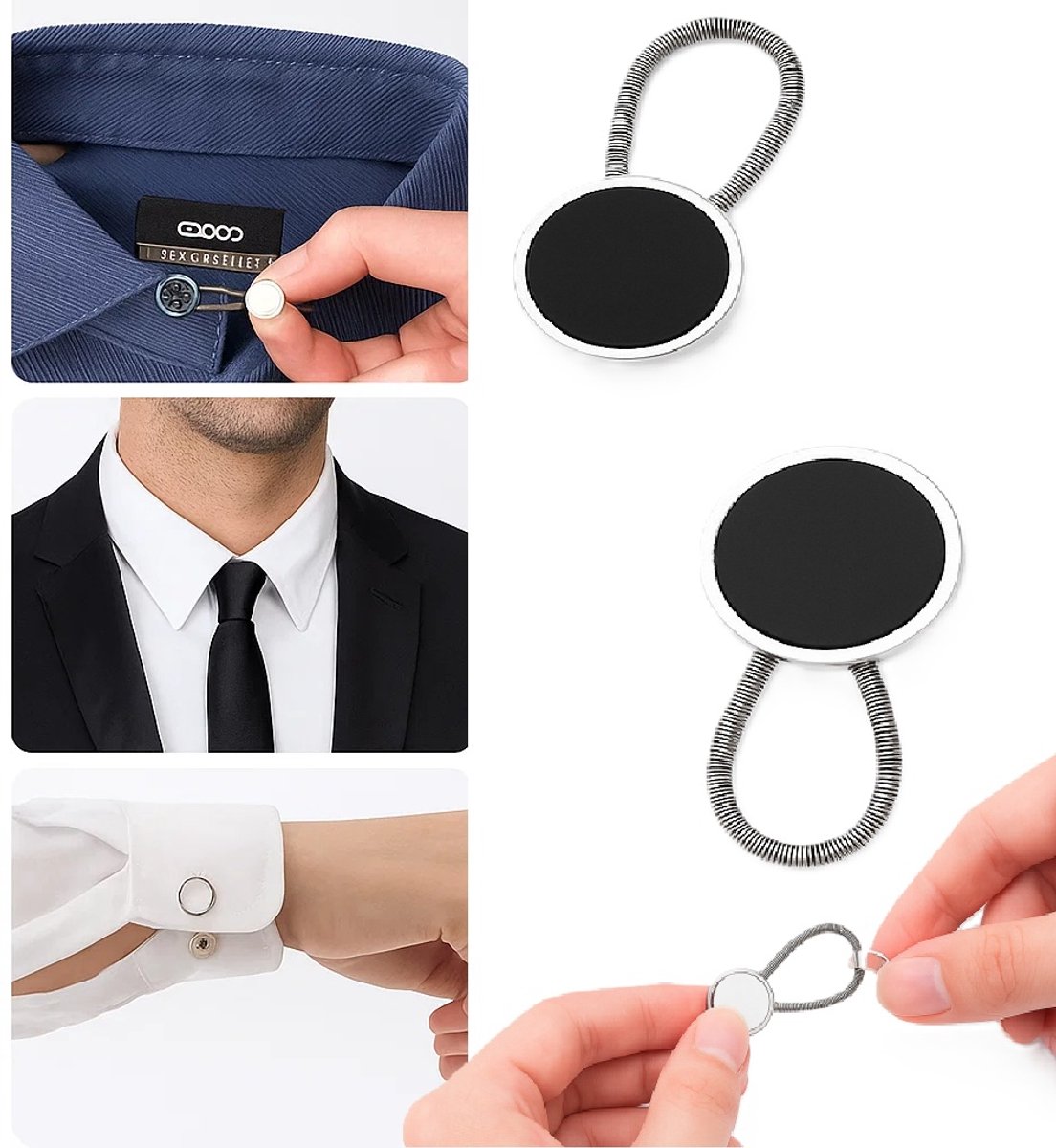 2x Jeans Extension Buttons | Buttonhole Extender | Cuff Extension Buttons | Collar Extension Buttons | Universal | 2.5 cm Adjustable Button | Trouser Expander | Black - Image 1