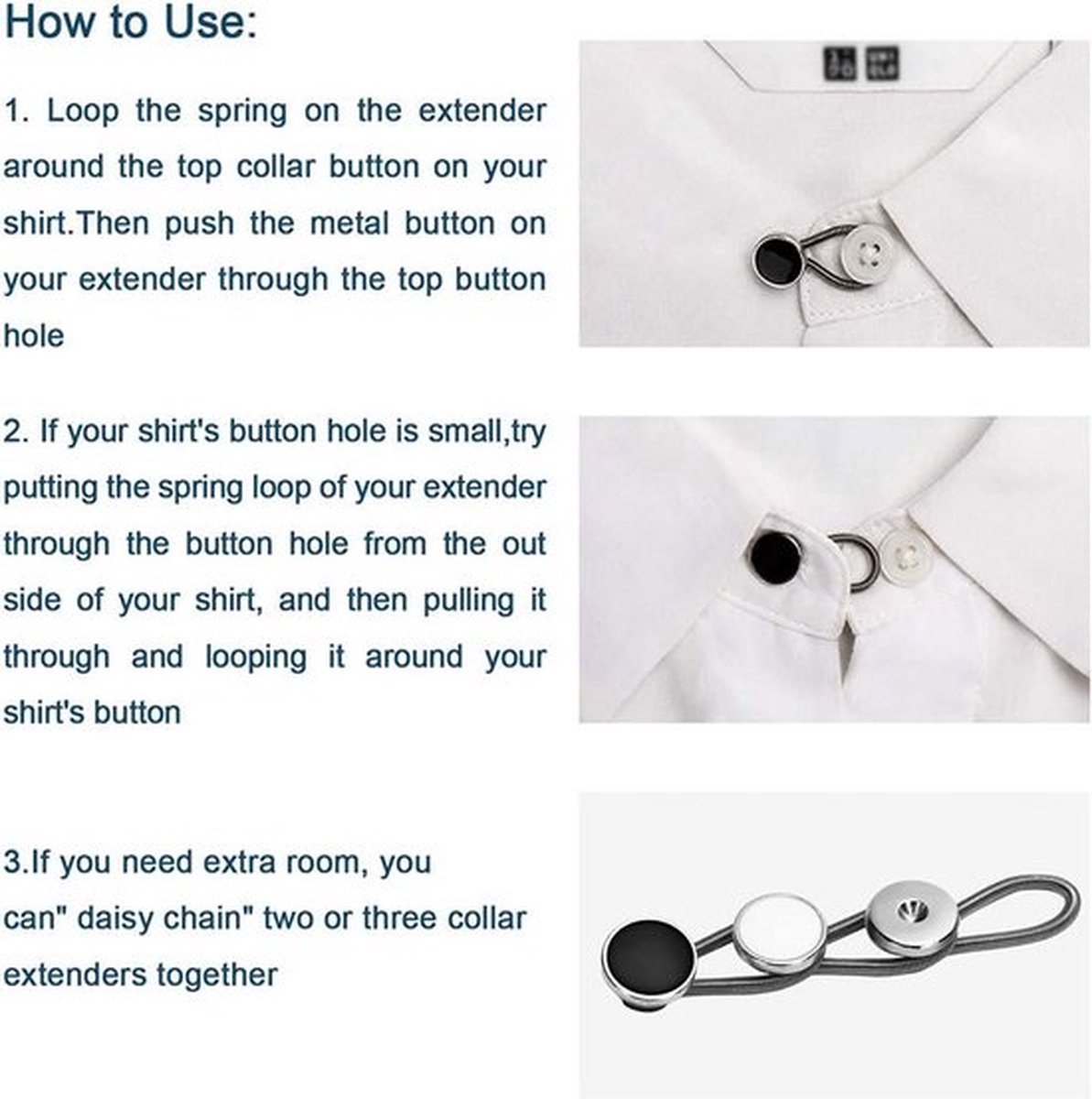 2x Jeans Extension Buttons | Buttonhole Extender | Cuff Extension Buttons | Collar Extension Buttons | Universal | 2.5 cm Adjustable Button | Trouser Expander | Black - Image 5