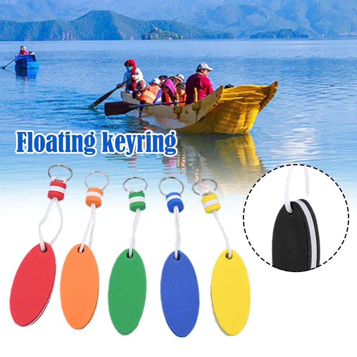 Floating Keychain | EVA Foam | For Large Keyring | Foam | Bumper | Key Float | Oval | Blue - Image 2