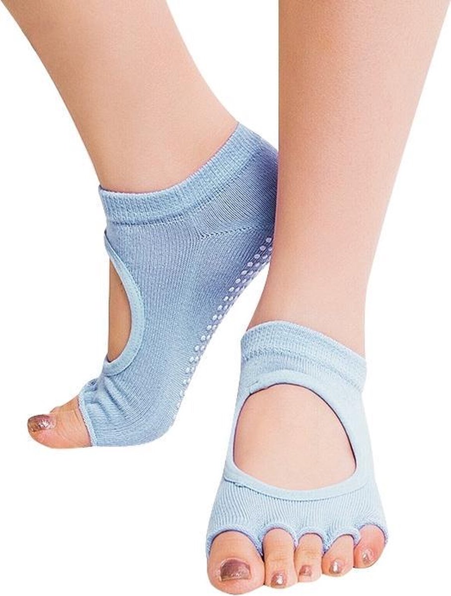 One Pair Open Toe Open Instep Anti-slip Sports Female Yoga Socks Size: 34 - 39 (EUR) (Light Blue) - Image 1