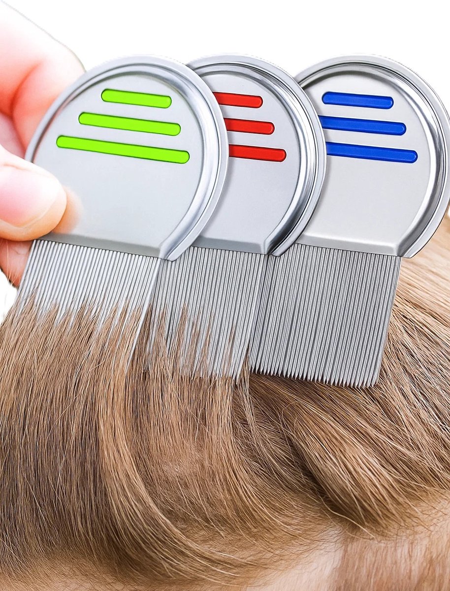 Set of 3 Lice Combs | Lice Brush | Flea Comb | Nits Comb | Dust Comb | Lice Remover | Stainless Steel | Green, Blue & Red - Image 3