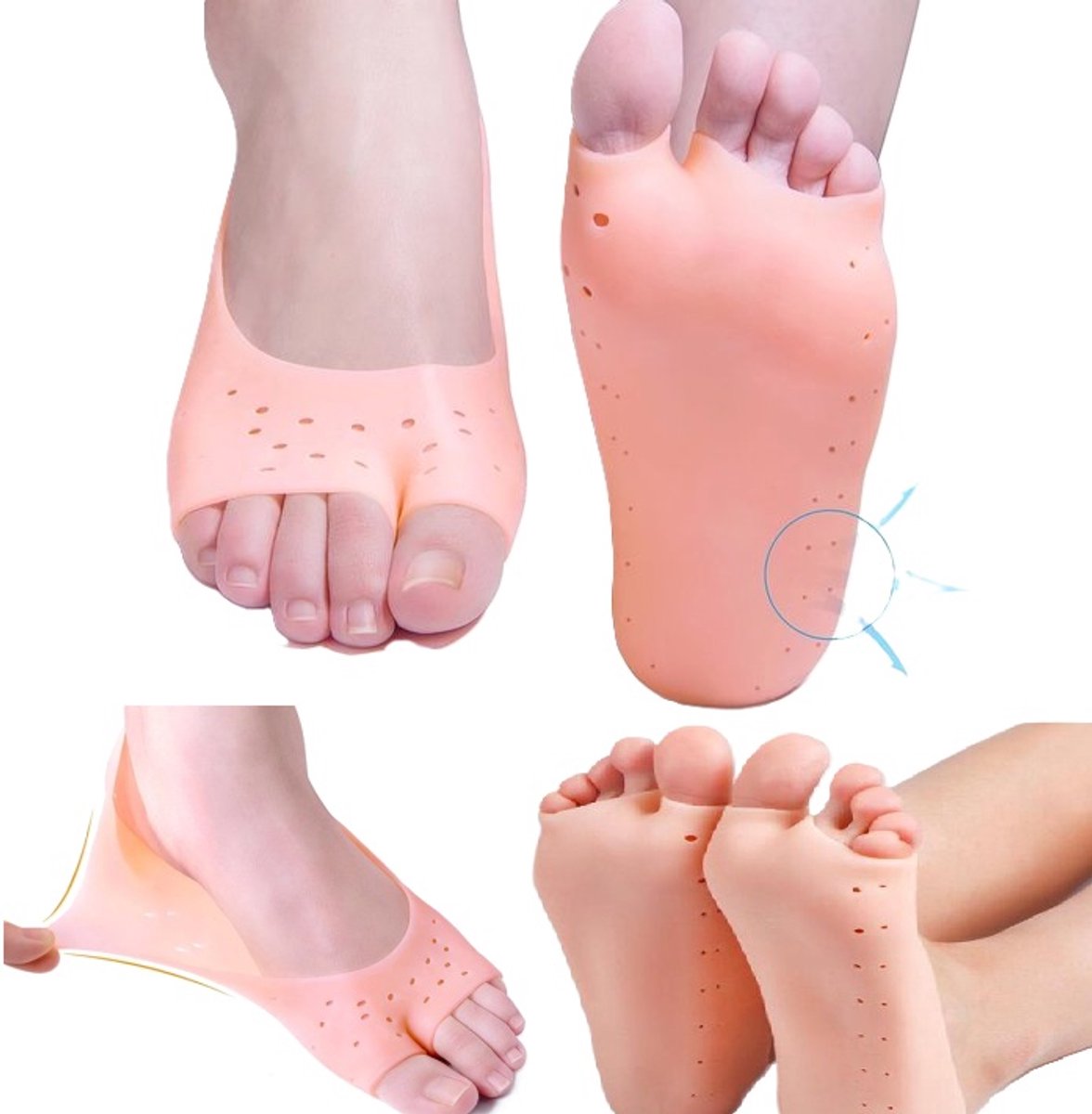 Pair Silicone Gel Socks | Heel Protectors | Heel Insoles | Heel Cushions | Heel Socks | One Size | Beige - Image 1