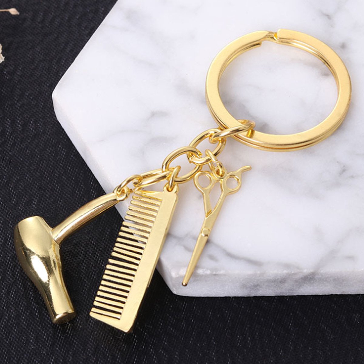 Hairdresser Keychain | Key Holder | Cutting Set Keychain | Scissors, Comb & Hairdryer Keychain | Gold - Image 3