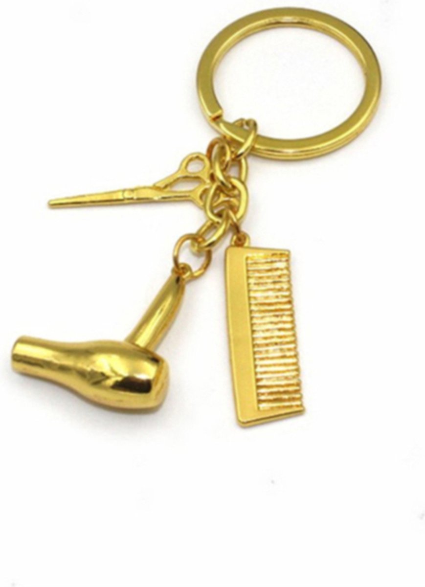 Hairdresser Keychain | Key Holder | Cutting Set Keychain | Scissors, Comb & Hairdryer Keychain | Gold - Image 4