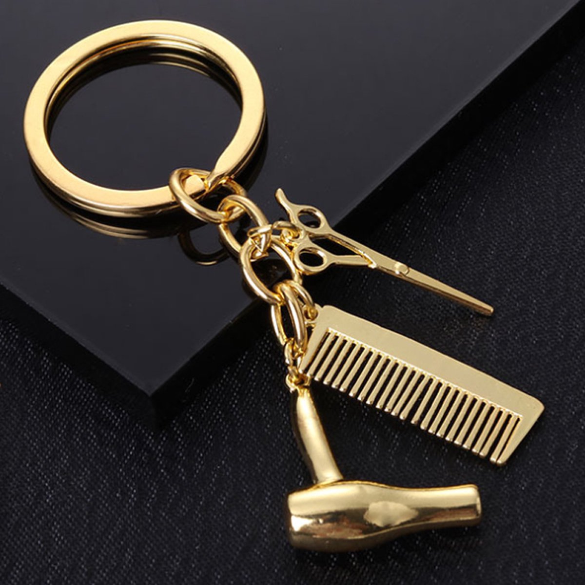 Hairdresser Keychain | Key Holder | Cutting Set Keychain | Scissors, Comb & Hairdryer Keychain | Gold - Image 5