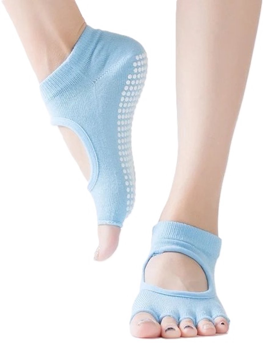 Yoga Socks Full Open Toe | Full Toe Yoga Sock | With Anti-Slip Bottom | Anti-Slip Socks | Pilates Socks | Size 36-40 | Light Blue - Image 1