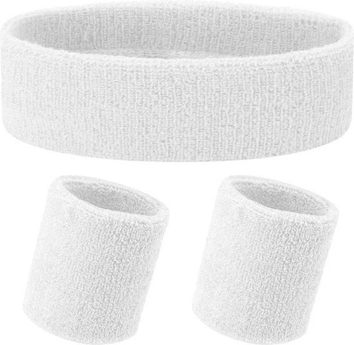 Headband + 2 Wristbands | Sweatband Set | Sweatbands | Head and Wrist Sweatband | Sports Bands | White - Image 1