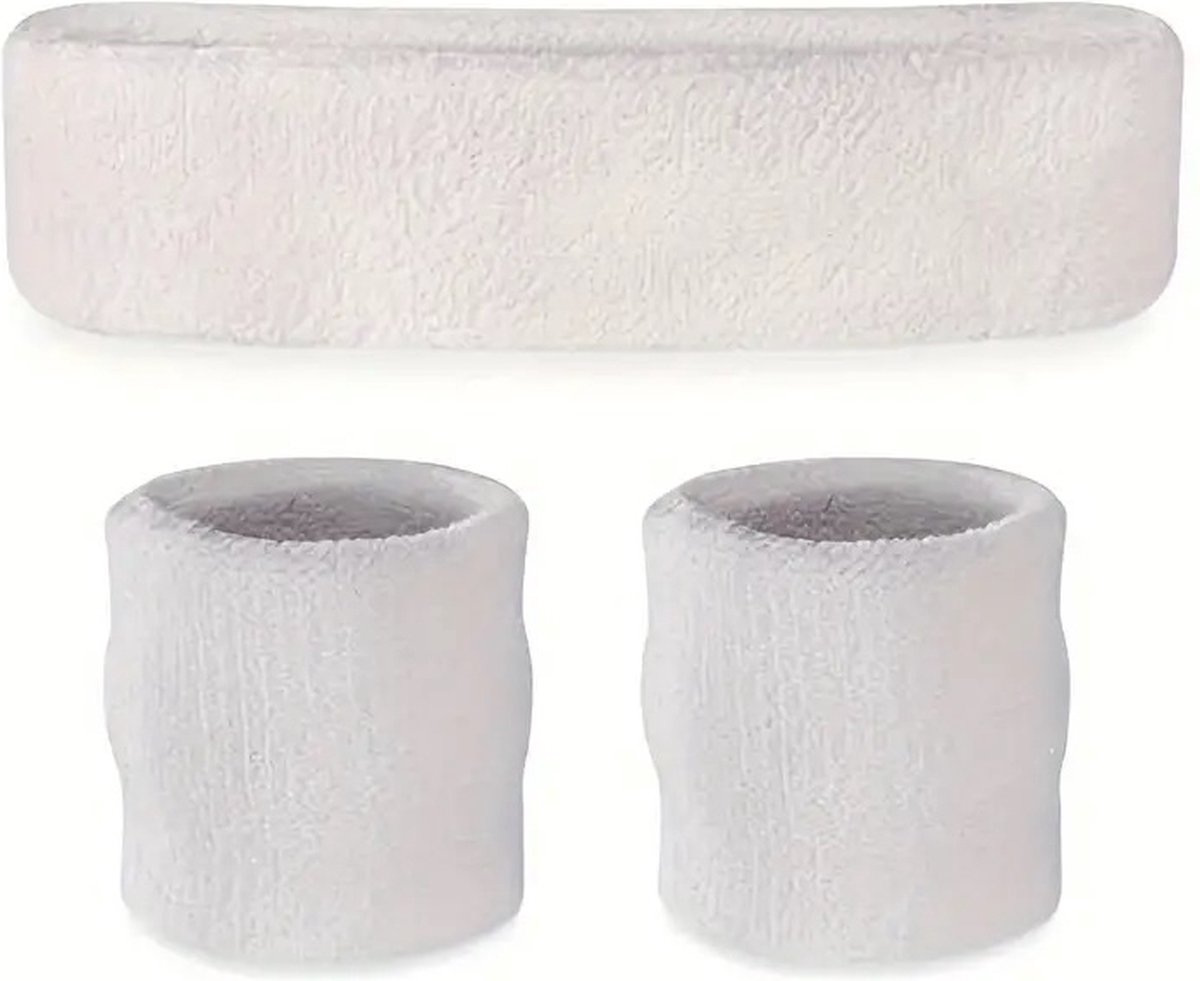 Headband + 2 Wristbands | Sweatband Set | Sweatbands | Head and Wrist Sweatband | Sports Bands | White - Image 2