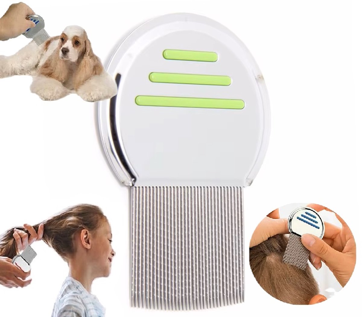 Lice Comb for Child & Pet | Lice Brush | Flea Comb | Nits Comb | Dust Comb | Lice Remover | Stainless Steel | Green - Image 1